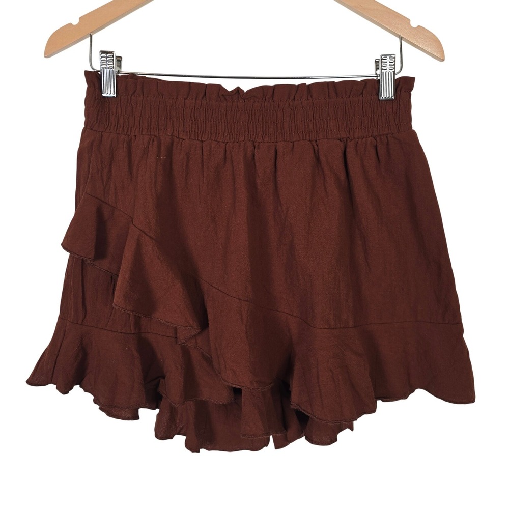 Liyo Hon Rust Brown Smocked Ruffle Skort Women Medium High Waist Tiered Cotton